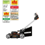 Worx 40V 46 cm Rasenmäher, 163 cm³ vergleichbare Leistung, mäht bis zu 800 m², Radantrieb, bürstenloser Motor, 2× 4,0 Ah Akkus enthalten, PowerShare