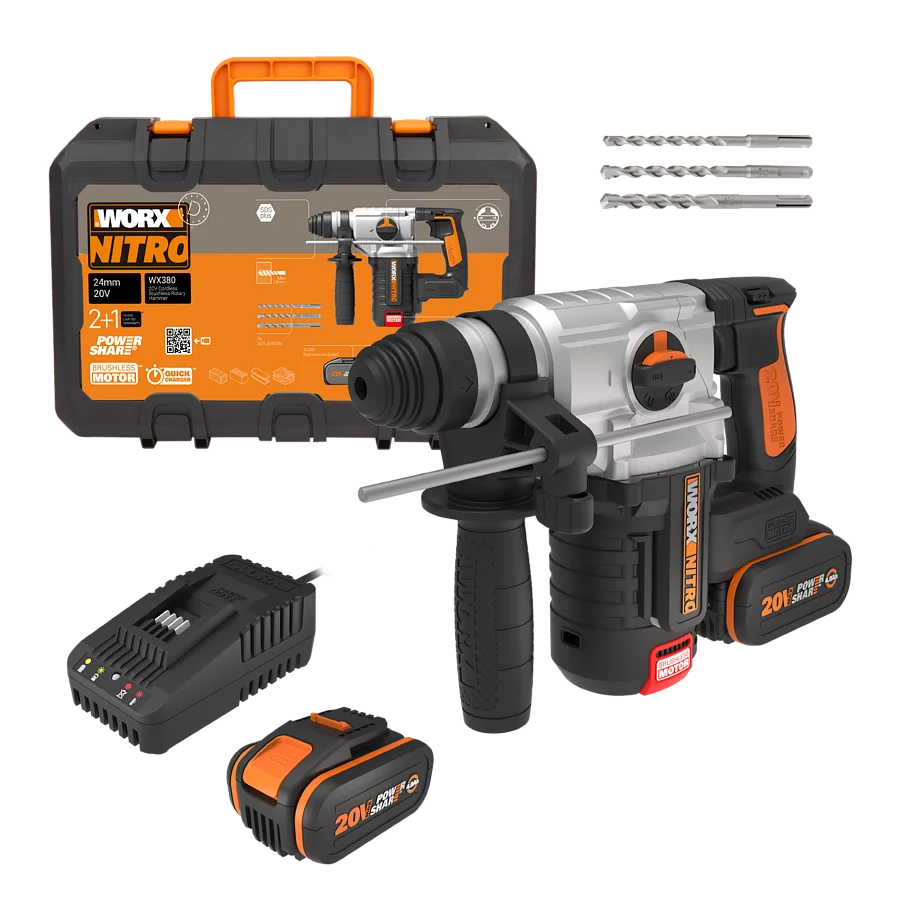 Worx schnurloser, bürstenloser 20-V-Bohrhammer - mit Akku und Ladegerät Worx schnurloser, bürstenloser 20-V-Bohrhammer - mit Akku und Ladegerät – Bild 1